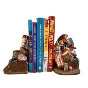 Americana Collection Vintage 90's Toys Bookends Clown Drum Blocks Hobby Horse
